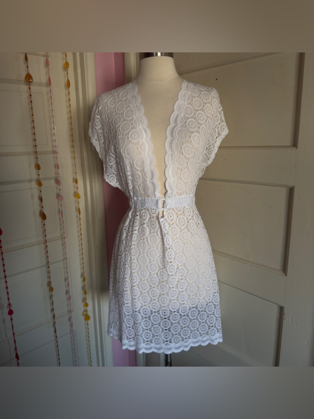 Dotti White Lace Swim Cover Up Dress Boho Beach Sheer NWT - Picture 2 of 12
